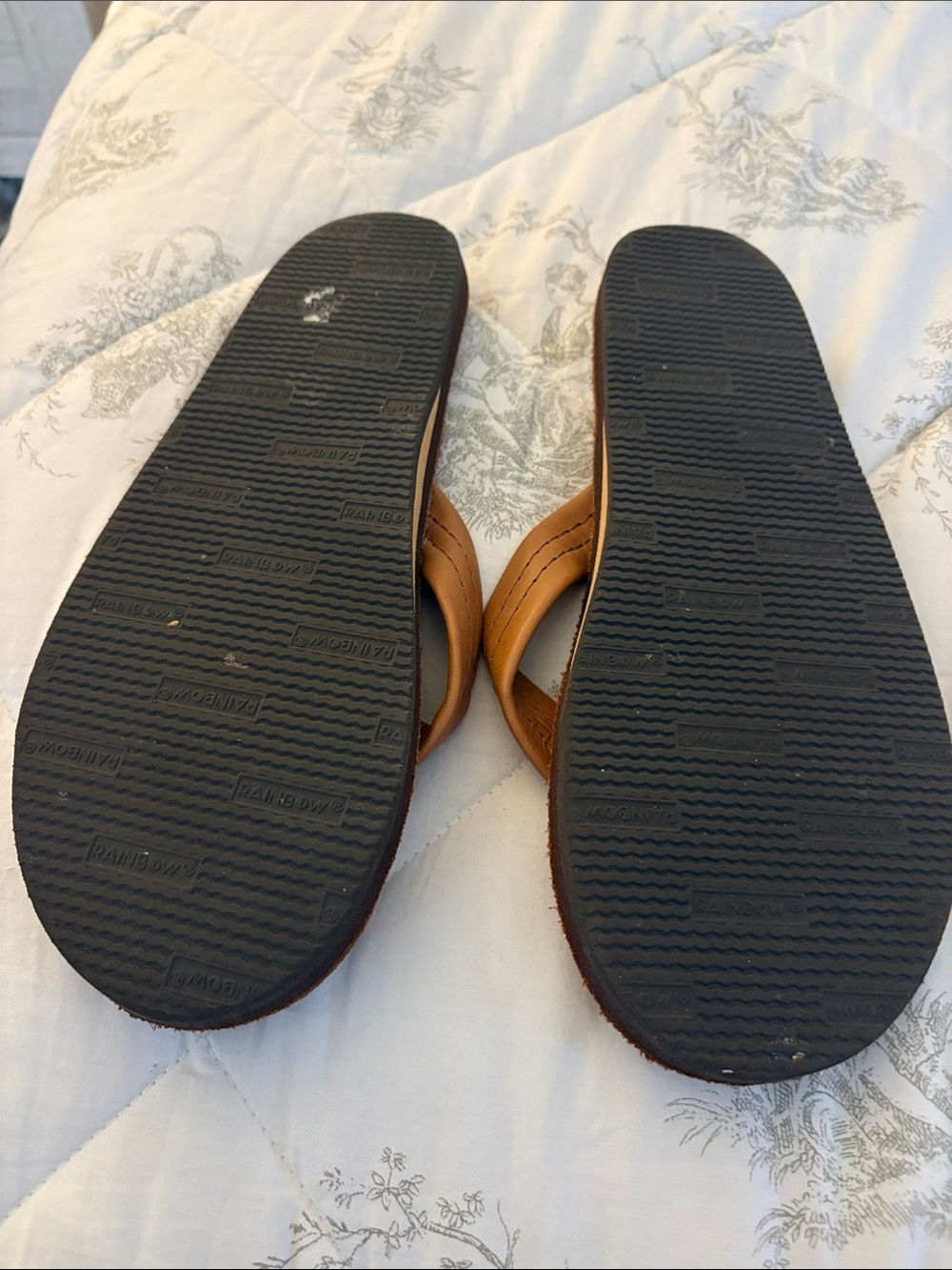 Rainbow Women’s Brown Leather Flip Flops with Contoured Footbed - Picture 2 of 3